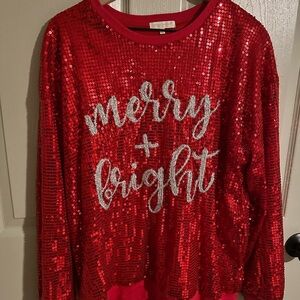 Simply Southern Sequin Bold Red Holiday Christmas Top
